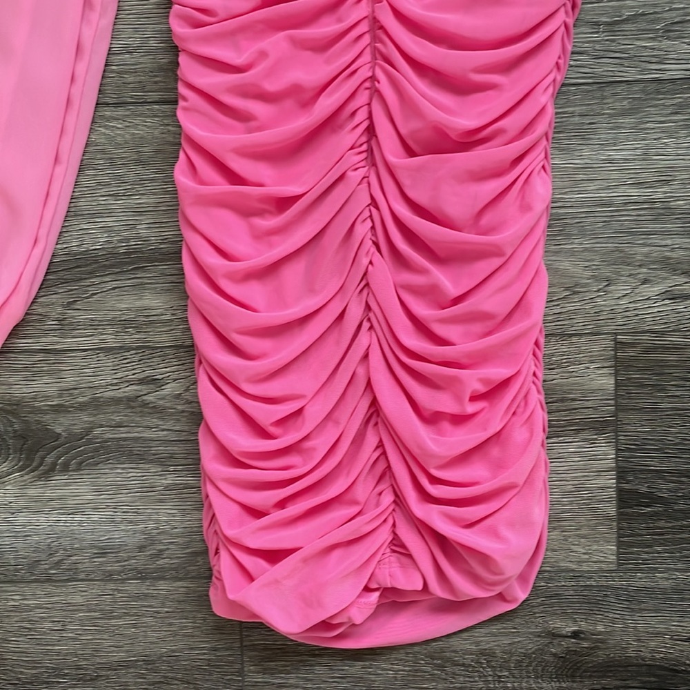 Hello Molly| Party It Up Bodycon Ruched One Shoulder Balloon Sheer Mini Dress XL - Picture 9 of 15